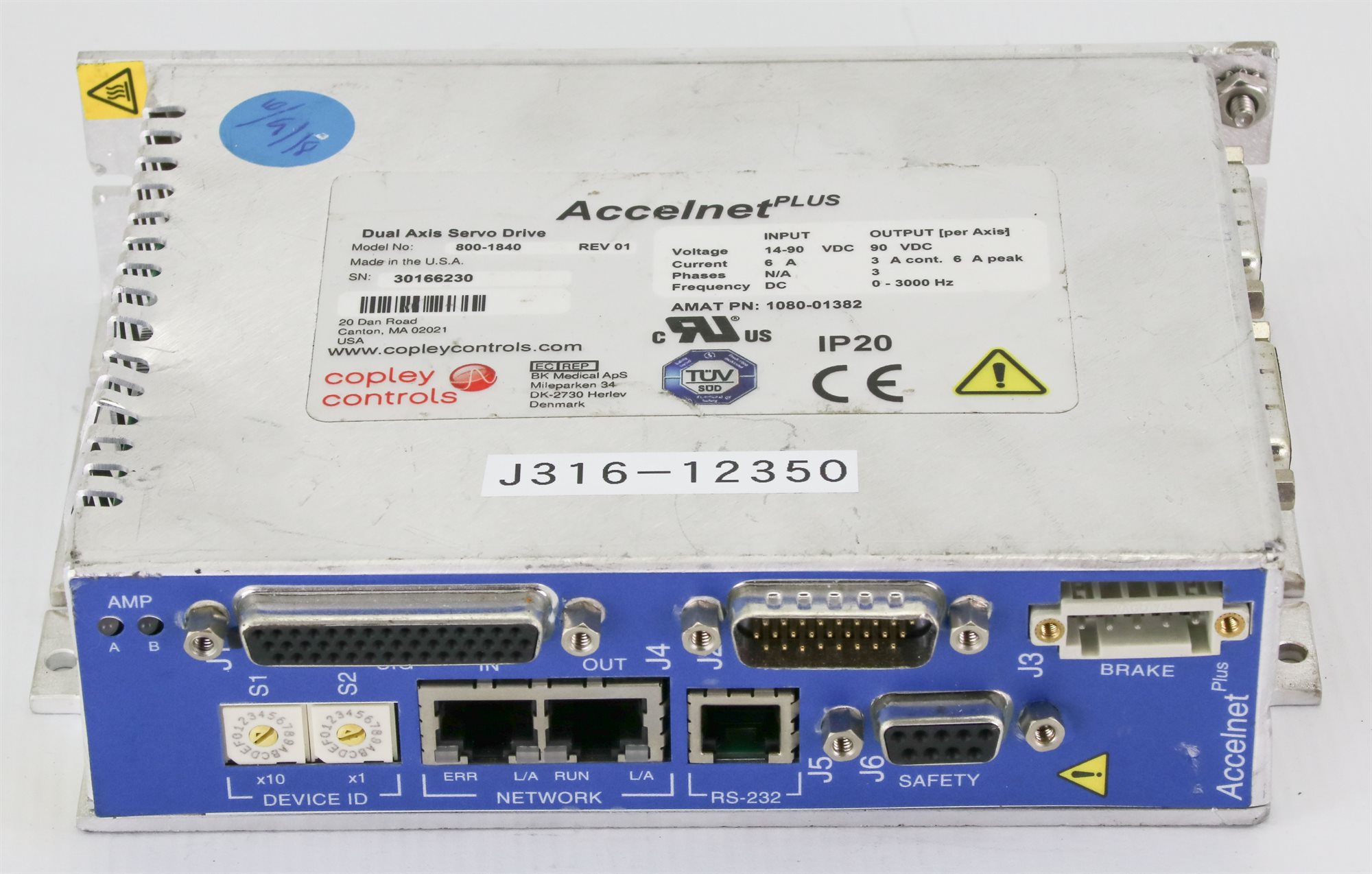 12350 COPLEY CONTROLS ACCELNET PLUS 2-AXIS SERVO DVR, AMAT 1080